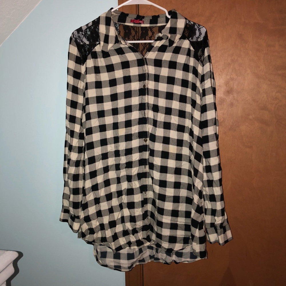 Black and White Plaid Shirt with lace back